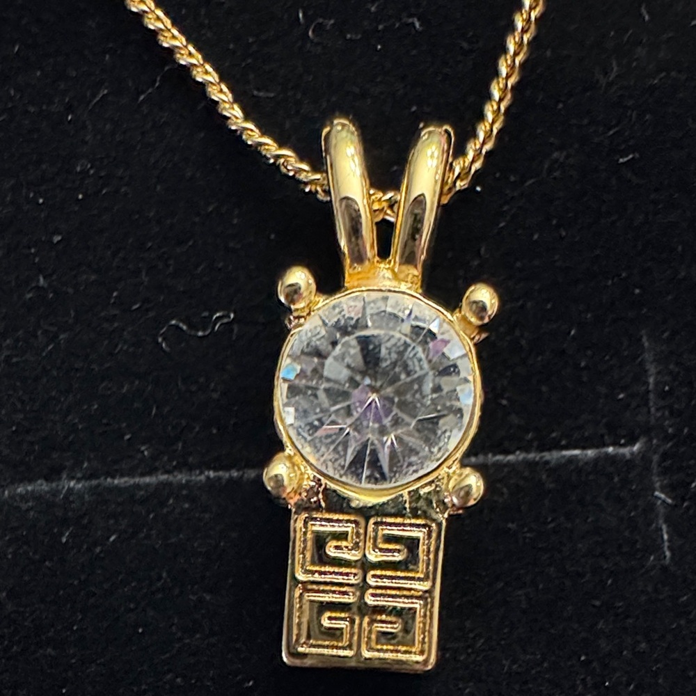 Vintage Givenchy Gold Plated Necklace with Crystal Pendant - Picture 3 of 5
